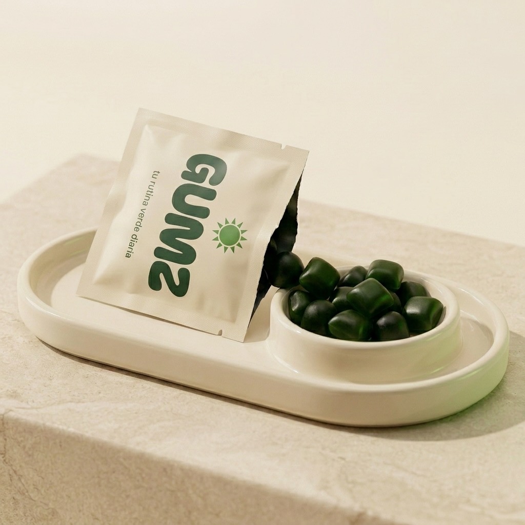Sobre GUMZ abierto con gummies verdes